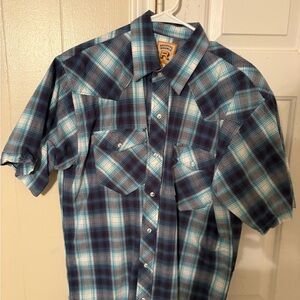Men's Blue and White Plaid Button Down Shirt